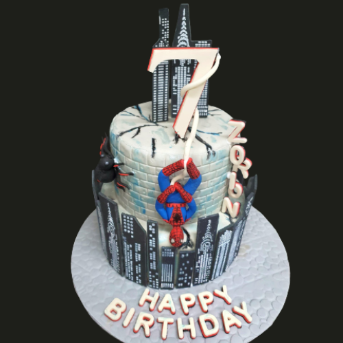 Spiderman Dark City Birthday Fondant Cake